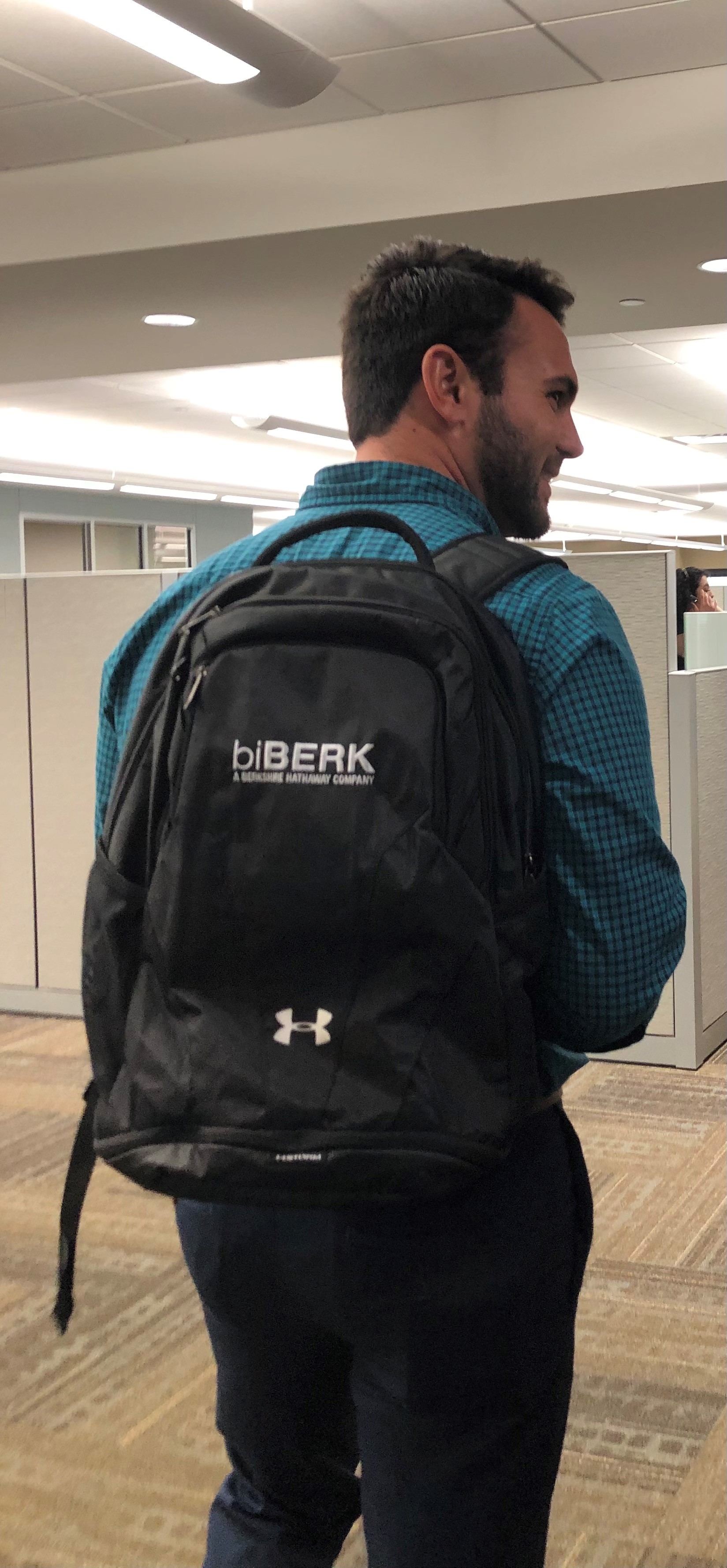 biBerk employee with backpack