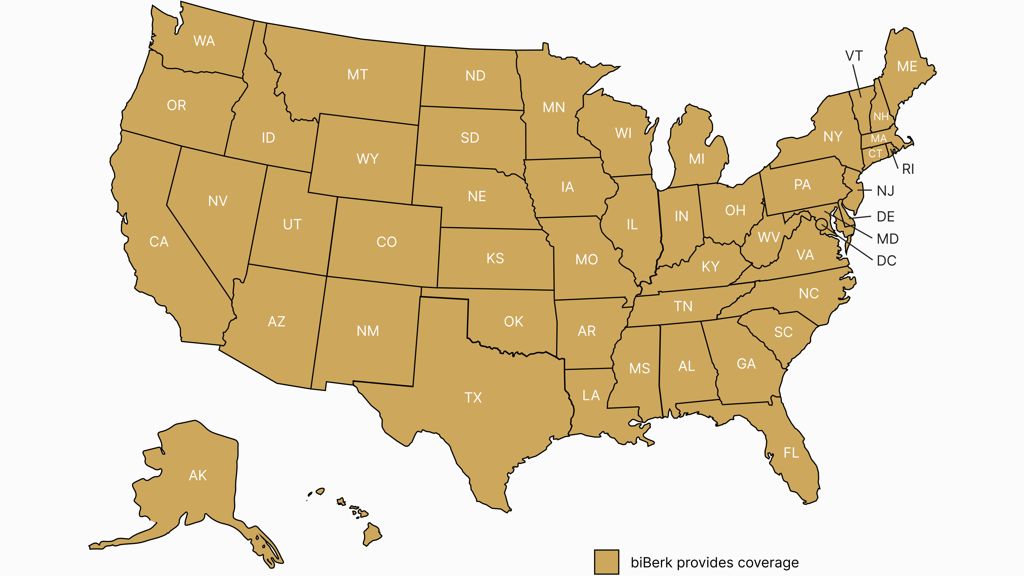 biBerk Professional Liability Coverage Map